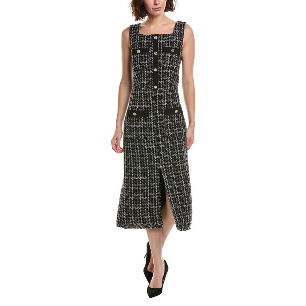 Pascale La Mode Womens  Sleeveless Tweed Midi Dress, Black